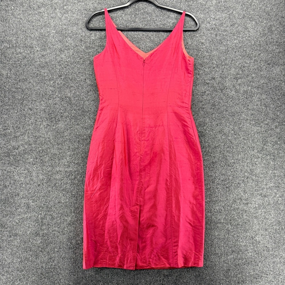 Ann Taylor 100% Silk Dress Size 2 Pink V-Neck Sleeveless Sheath Cocktail Elegant - Picture 3 of 9